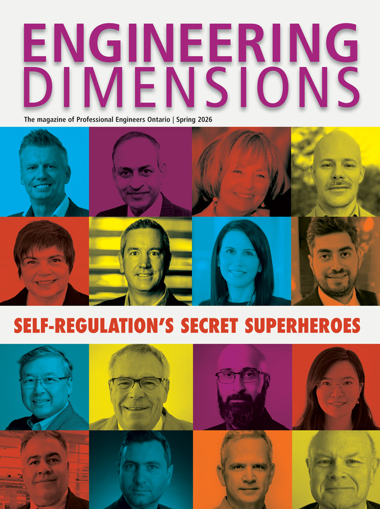 Engineering Dimensions Spring 2026 Self-Regulation's Secret Superheroes. Portraits of volunteers with colour block overlay. 