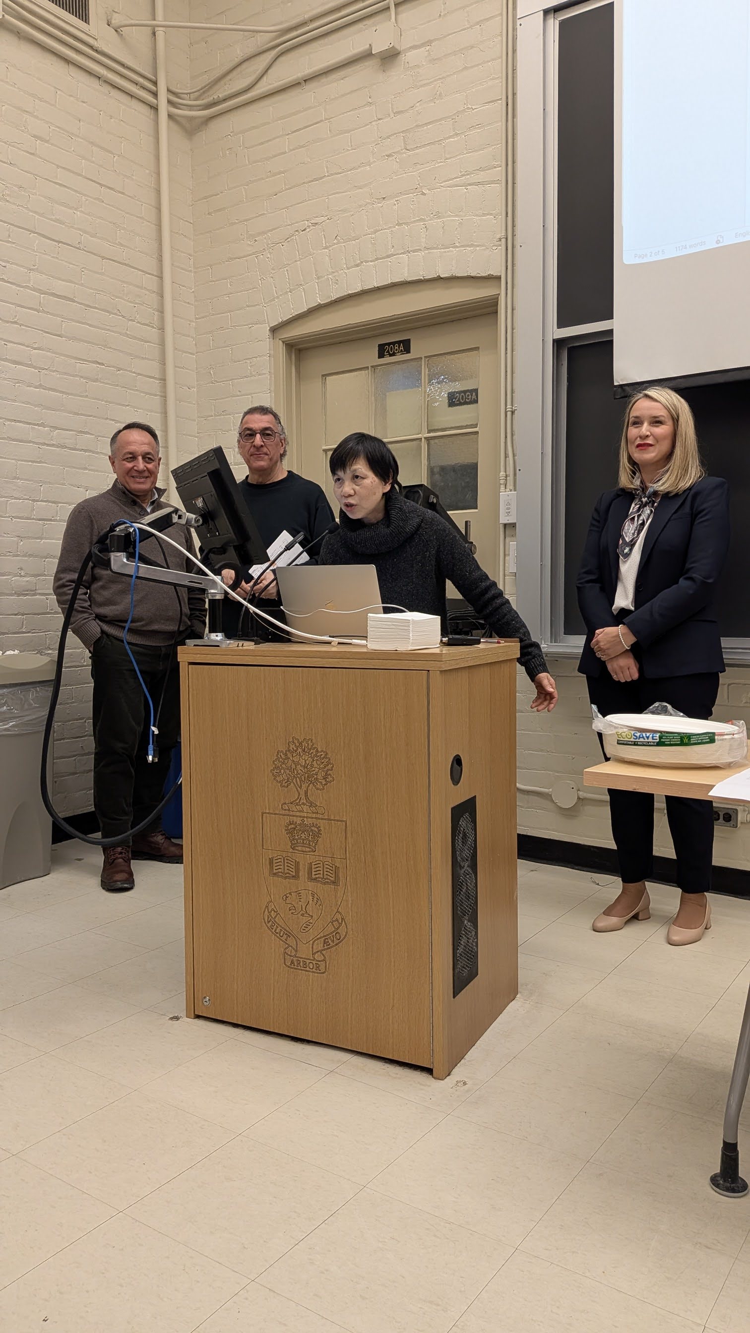 Pic 3. From left to right: Vice-Chair Ray Saker, Treasurer Pat Scanga, Past-Chair Catharine Hancharek, and Chair Sanja Hulec delivering the openings remarks for the AGM 2026. 